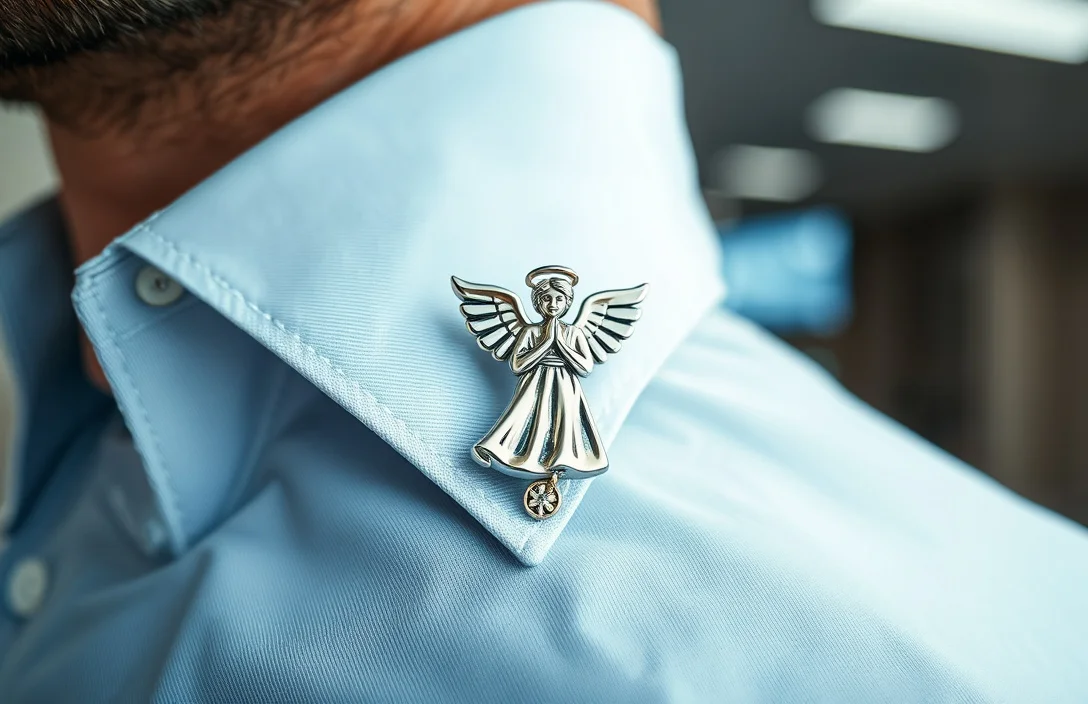 How to wear an angel pin on a collar - what does an angel pin on collar mens shirt?