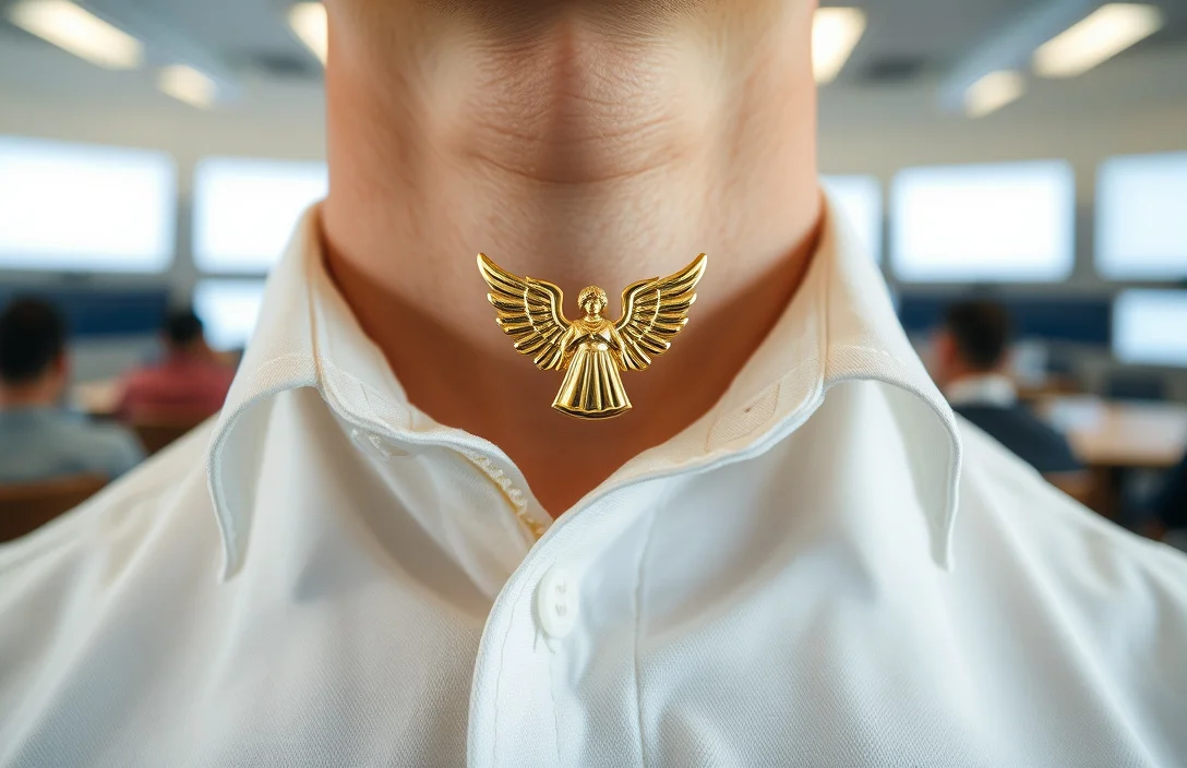 Symbolism of Angel Pins - what does an angel pin on collar means shirt?